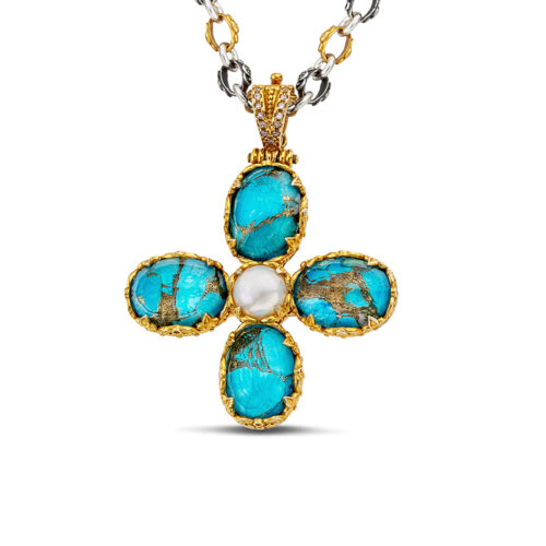 Silver Pendant with Semi-Precious Stone M193-2P Without Chain