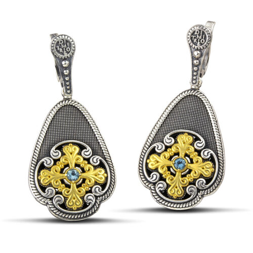Silver Earrings with Semi-Precious Stone Blue Topaz Stone S130-1