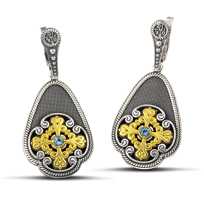 Silver Earrings with Semi-Precious Stone Blue Topaz Stone S130-1