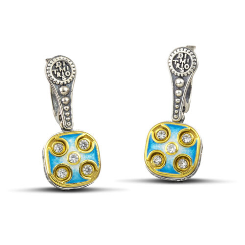 Earrings with Zircon Stones and Enamel S168-1